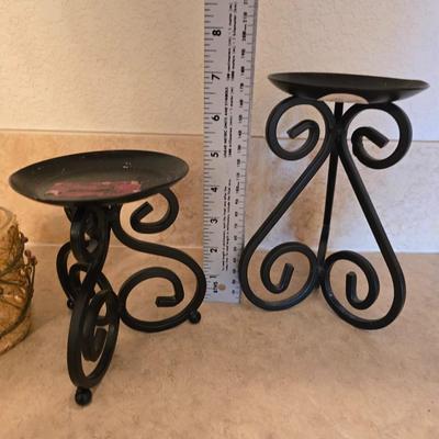 Decorative metal framed Mirror & Candle Holder Set with Wrought Iron Accents