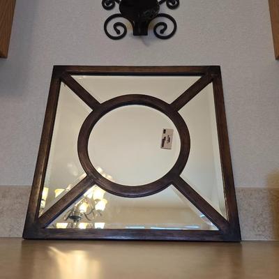 Decorative metal framed Mirror & Candle Holder Set with Wrought Iron Accents
