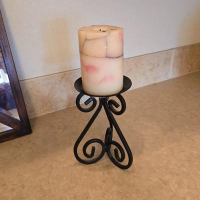 Decorative metal framed Mirror & Candle Holder Set with Wrought Iron Accents