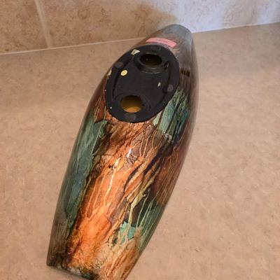 Abstract Ceramic Bowl & Blue Art Glass Vase