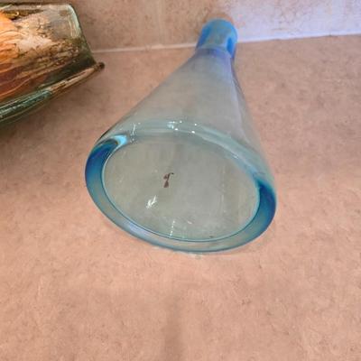 Abstract Ceramic Bowl & Blue Art Glass Vase