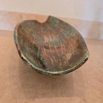 Abstract Ceramic Bowl & Blue Art Glass Vase