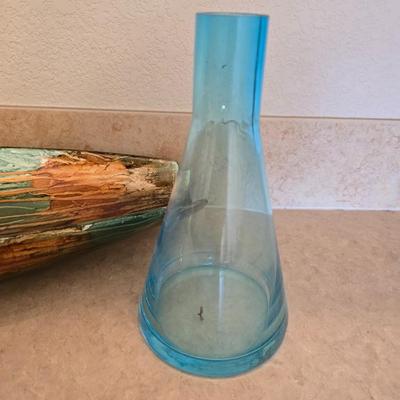 Abstract Ceramic Bowl & Blue Art Glass Vase
