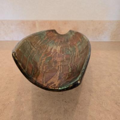 Abstract Ceramic Bowl & Blue Art Glass Vase