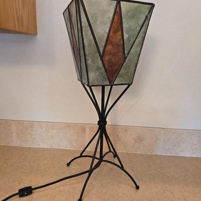 Stained Glass Accent Lamp & Black battery-operated Mantel Clock with hide-away!