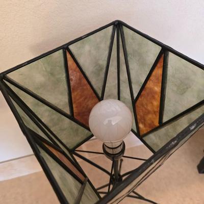 Stained Glass Accent Lamp & Black battery-operated Mantel Clock with hide-away!
