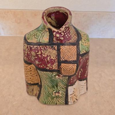Abstract Patchwork-Style Bust Ceramic Vase - pottery piece