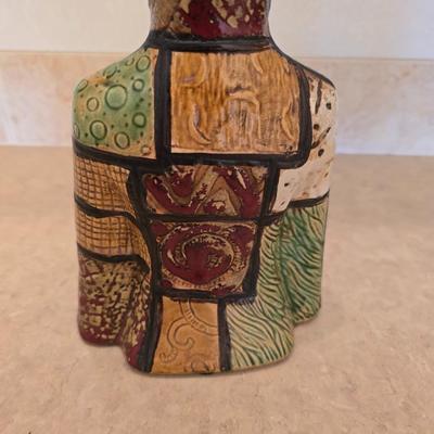 Abstract Patchwork-Style Bust Ceramic Vase - pottery piece