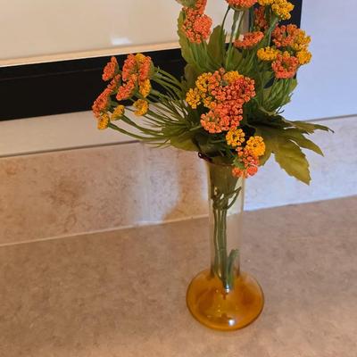 Peacock Vase, Glass Bud Vase, and Framed Butterfly Art