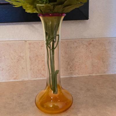 Peacock Vase, Glass Bud Vase, and Framed Butterfly Art