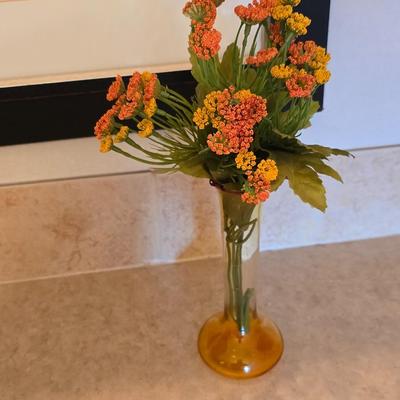 Peacock Vase, Glass Bud Vase, and Framed Butterfly Art