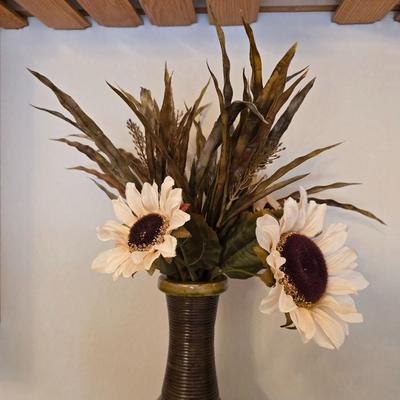 Tall pottery vase with Faux flowers