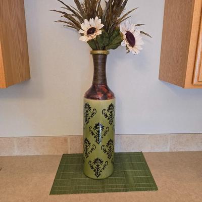Tall pottery vase with Faux flowers