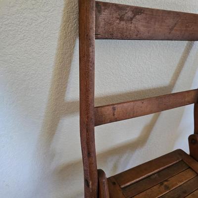 Antique Folding Chair & Miniature Wicker magazine rack