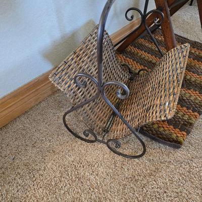 Antique Folding Chair & Miniature Wicker magazine rack