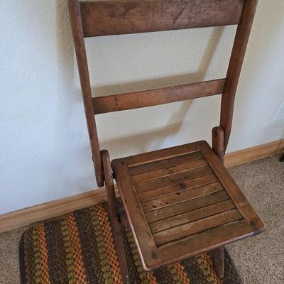 Antique Folding Chair & Miniature Wicker magazine rack