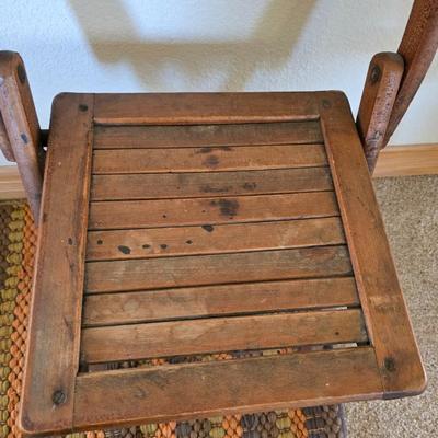 Antique Folding Chair & Miniature Wicker magazine rack