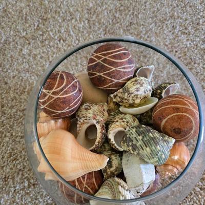 Framed Sunset Beach Print & Decorative Shell Bowl