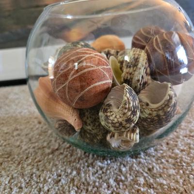 Framed Sunset Beach Print & Decorative Shell Bowl