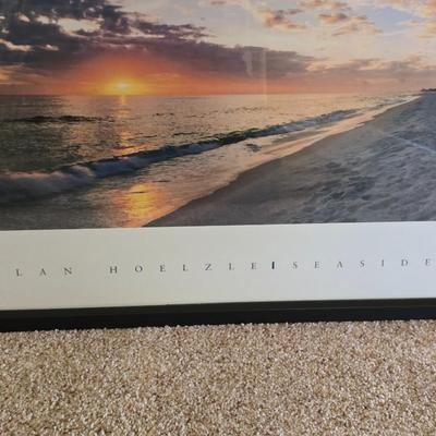 Framed Sunset Beach Print & Decorative Shell Bowl