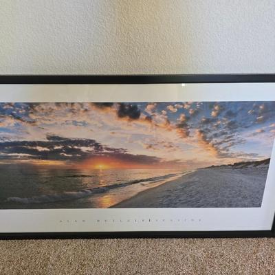 Framed Sunset Beach Print & Decorative Shell Bowl