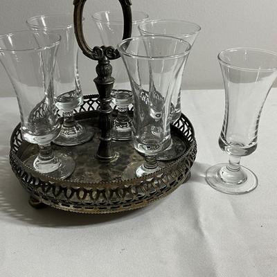 Silver Platter with 6 Wine Glasses