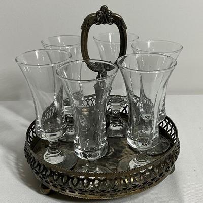 Silver Platter with 6 Wine Glasses
