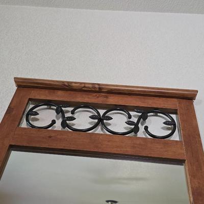 Rustic Wood Wall Mirror with Wrought Iron Detail