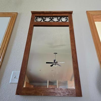 Rustic Wood Wall Mirror with Wrought Iron Detail