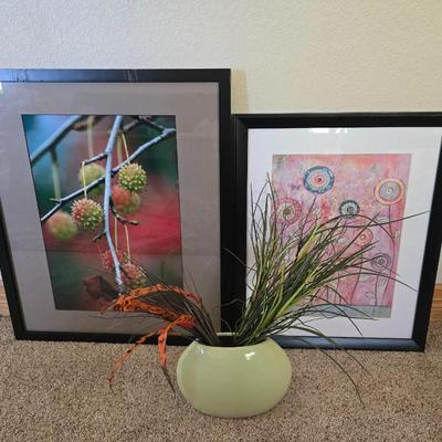 Pair of Framed Art Prints with Decorative Vase
