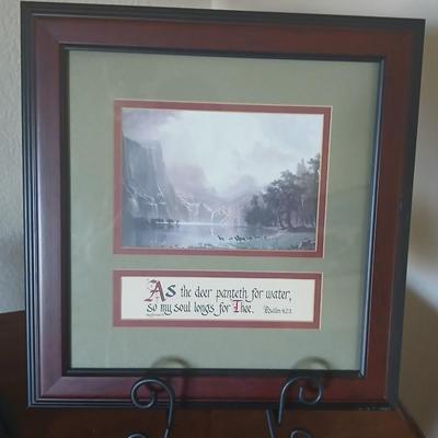 Tall pottery Lamp & Framed Scripture Art
