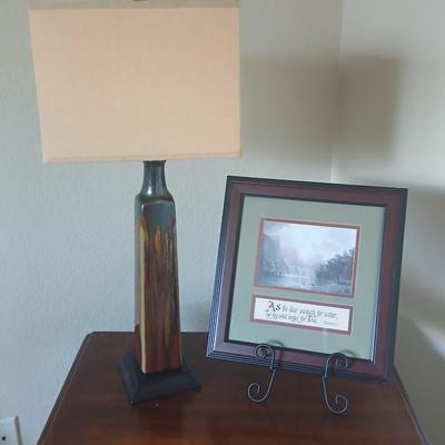 Tall pottery Lamp & Framed Scripture Art