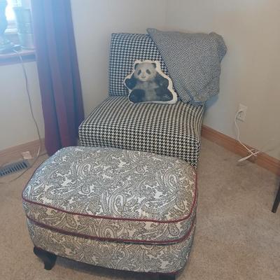 Dimensions Furniture Chair and Crate & Barrel Ottoman Set with Extra Fabric that matches the chair and a 100% organic cotton Panda...