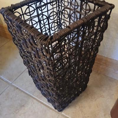 Decorative Brown Wicker Basket and Tall Vase with dried grass