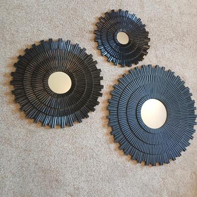 Set of 3 Black Sunburst Wall Mirrors