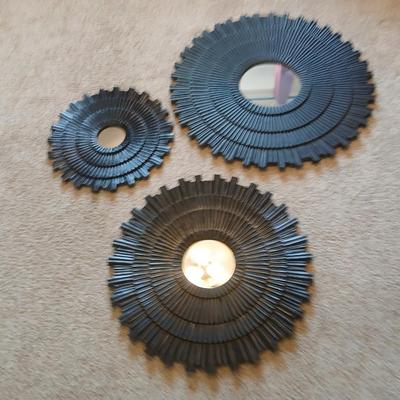 Set of 3 Black Sunburst Wall Mirrors