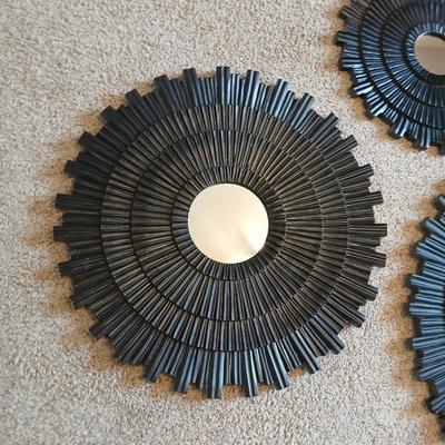 Set of 3 Black Sunburst Wall Mirrors