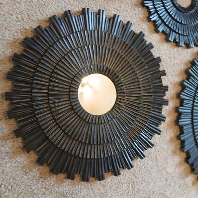 Set of 3 Black Sunburst Wall Mirrors