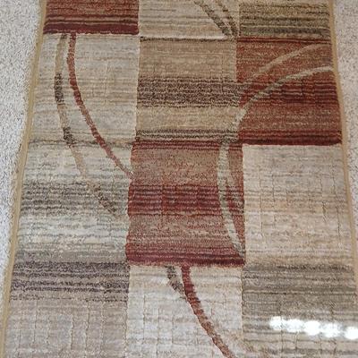 Geometric Runner Rug with Coordinating Striped Curtains