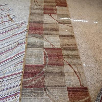 Geometric Runner Rug with Coordinating Striped Curtains