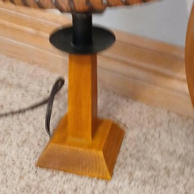 Rustic Table Lamp Pair with Faux Leather Shades + Wall Clock