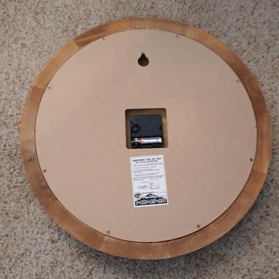 Rustic Table Lamp Pair with Faux Leather Shades + Wall Clock