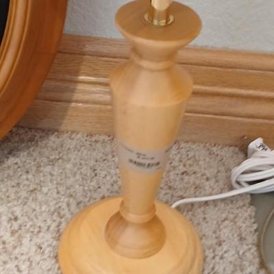 Rustic Table Lamp Pair with Faux Leather Shades + Wall Clock