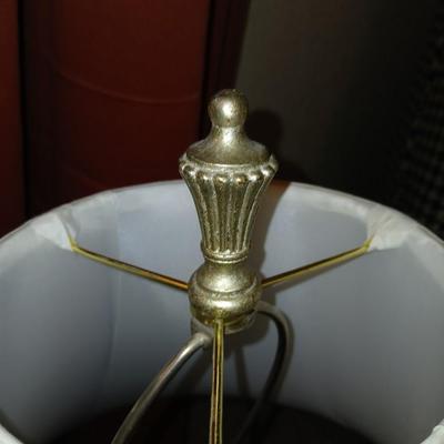 Ornate Silver colored Table Lamp with Classic Shade + Embossed Silver colored Waste Bin