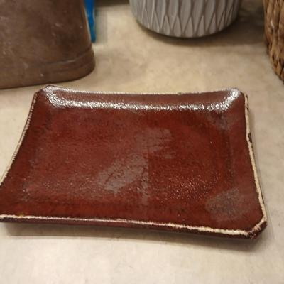 Bathroom Decor Lot – Basket, Clock & wicker waste basket, faux plant, and other accessories