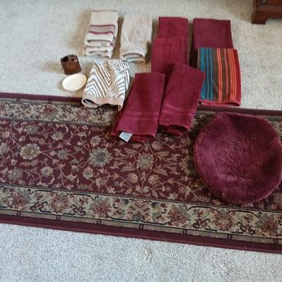 Burgundy Bathroom Textile & Accessories with long runner rug