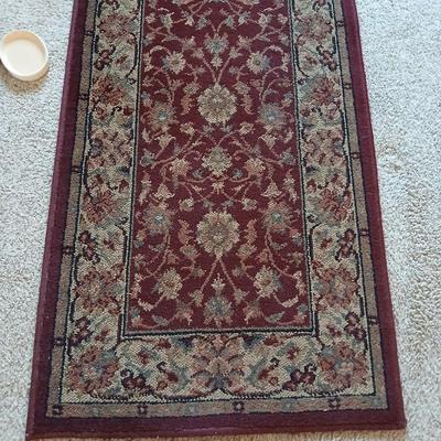 Burgundy Bathroom Textile & Accessories with long runner rug