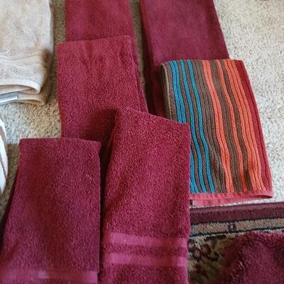 Burgundy Bathroom Textile & Accessories with long runner rug