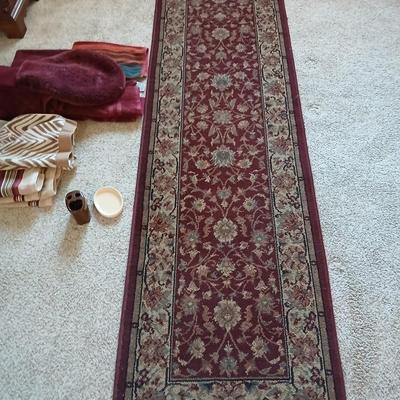 Burgundy Bathroom Textile & Accessories with long runner rug