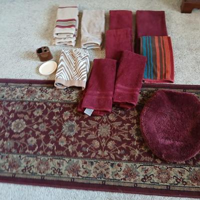 Burgundy Bathroom Textile & Accessories with long runner rug